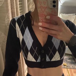 H&M blue argyle cropped cardigan xs